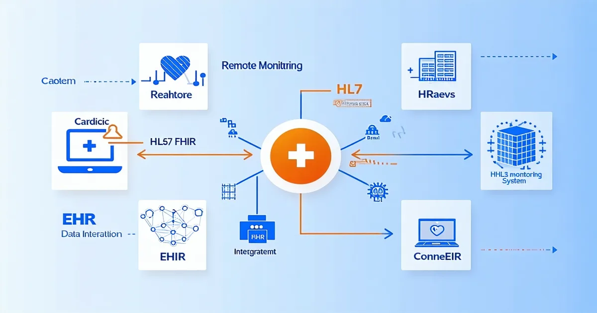 EHR integration with cardiac remote monitoring data showing HL7 FHIR data flow concept