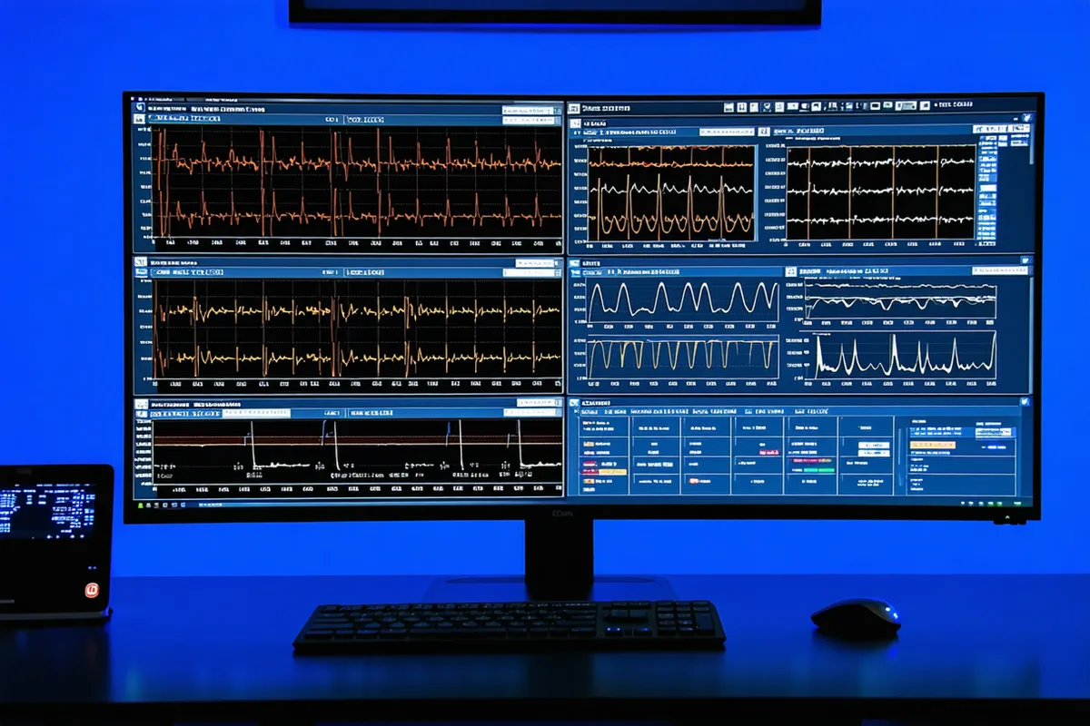 Implansense alert triage dashboard showing cardiac device transmission queue with severity-coded rows and amber priority indicators