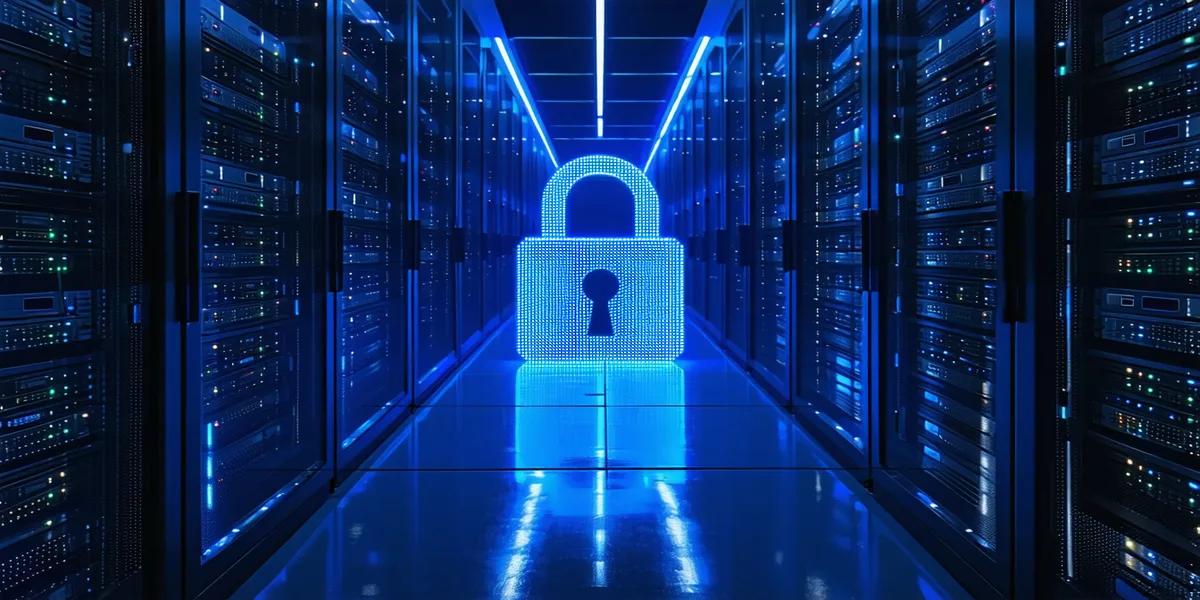 Secure data infrastructure concept representing HIPAA-aligned cardiac device telemetry data storage and encryption